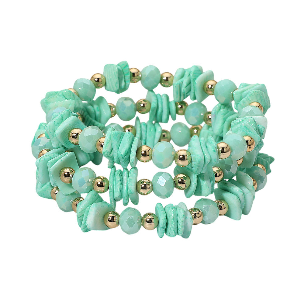 Madeline Love Turquoise 3PCS - Boho Chip Beaded Stretch Multi Layered Bracelets - desc