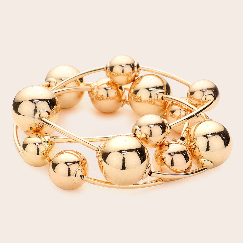 Madeline Love Gold 3PCS - Metal Ball Station Stretch Bracelets