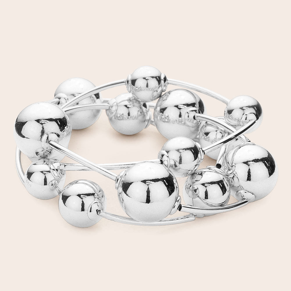 Madeline Love Rhodium 3PCS - Metal Ball Station Stretch Bracelets