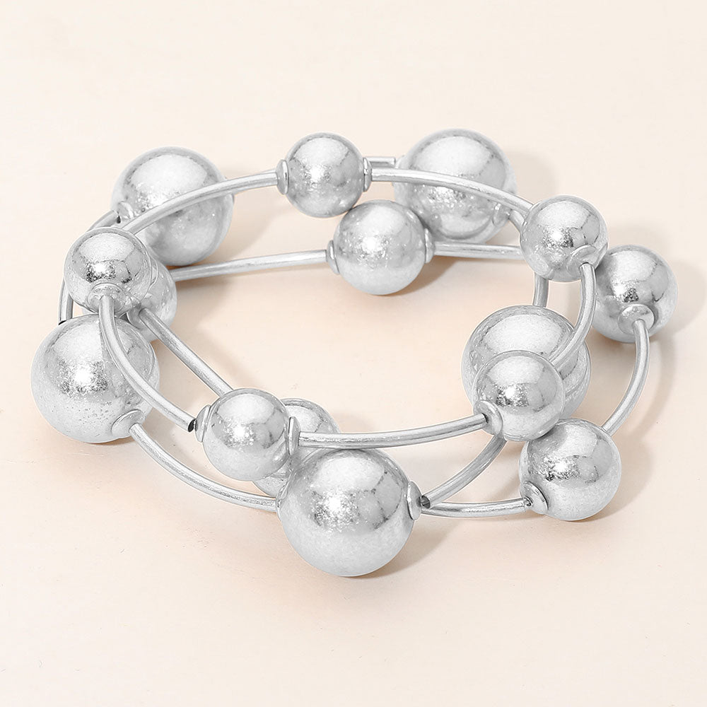 Madeline Love Worn Silver 3PCS - Metal Ball Station Stretch Bracelets