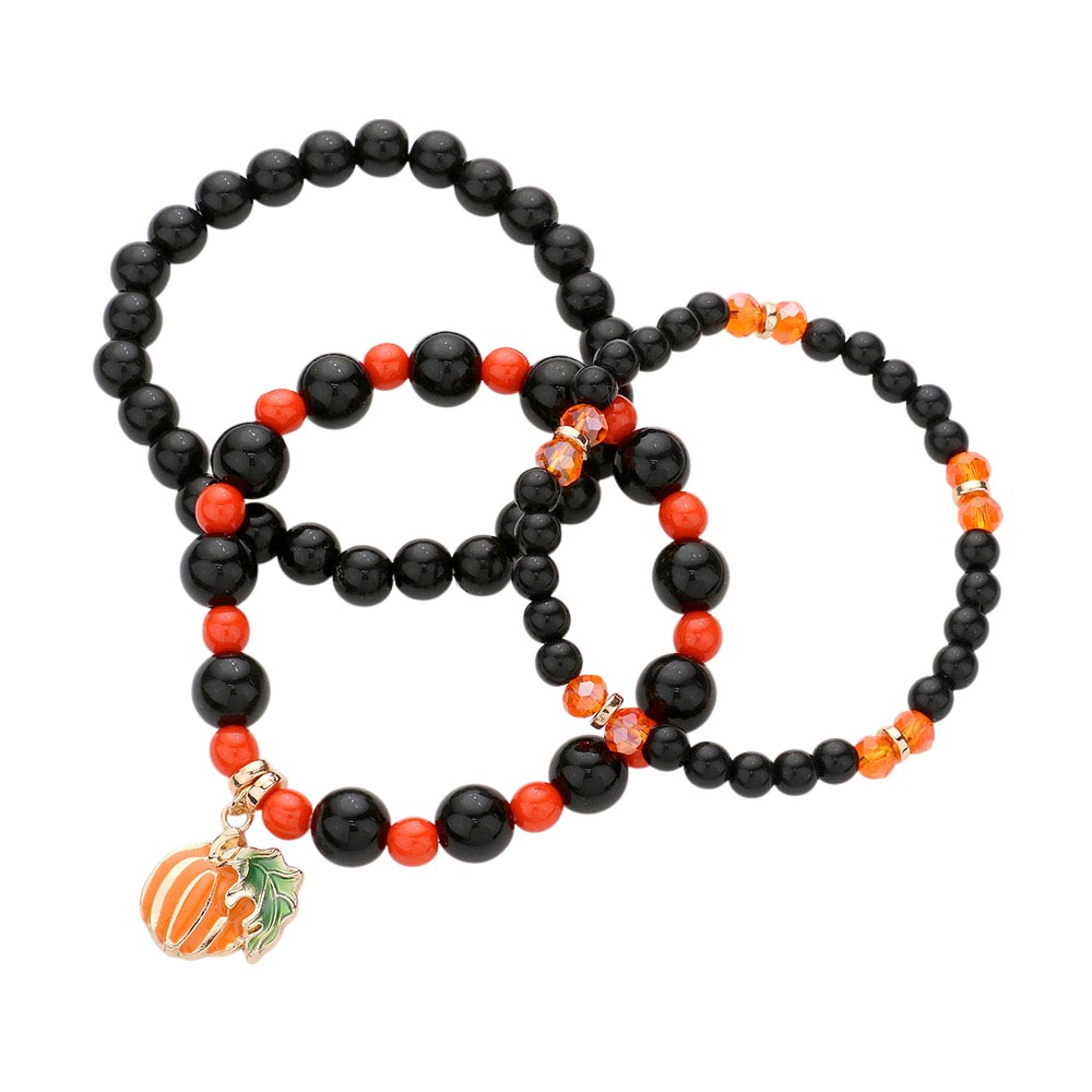 Madeline Love Gold, Multi 3PCS - Pumpkin Charm Beaded Stretch Bracelets - extra
