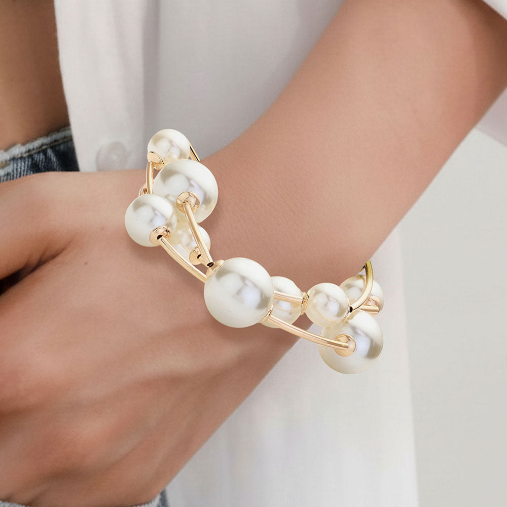 Madeline Love Cream, Gold 3PCS - Pearl Stretch Multi Layered Bracelets