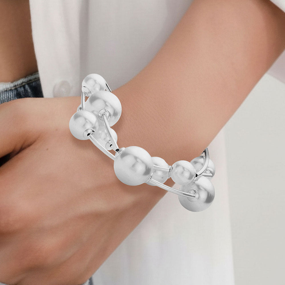 Madeline Love Rhodium, White 3PCS - Pearl Stretch Multi Layered Bracelets