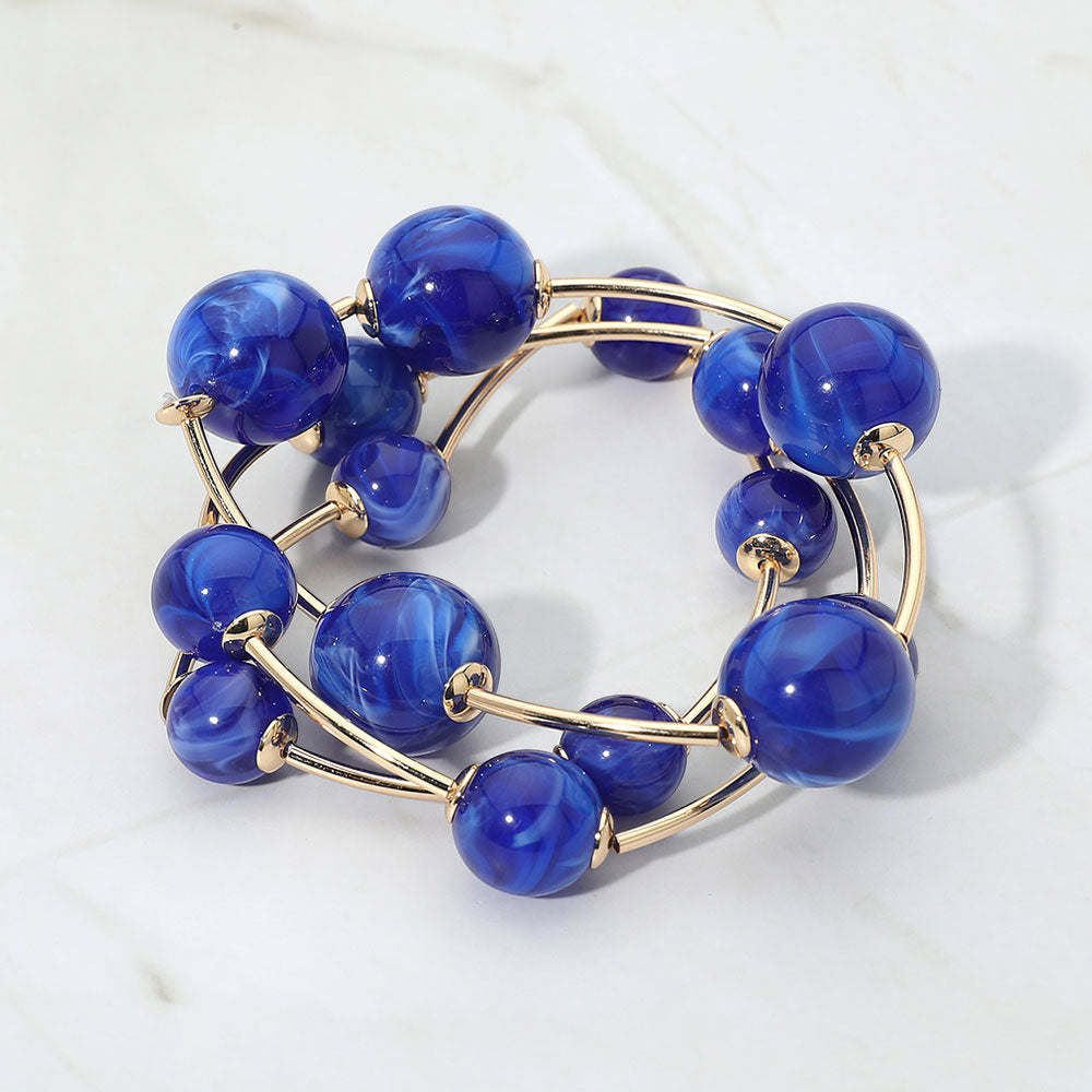 Madeline Love Blue, Gold Resin Ball Metal Bar Beaded Stretch Stackable Multi Layered Bracelets