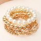 Madeline Love Cream, Gold 4PCS - Pearl Metal Ball Mixed Beaded Stretch Multi Layered Bracelets