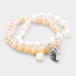 Madeline Love Abalone, Antique Silver, Peach 2PCS Freshwater Pearl Abalone Mermaid Charm Stretch Bracelet - Bracelets