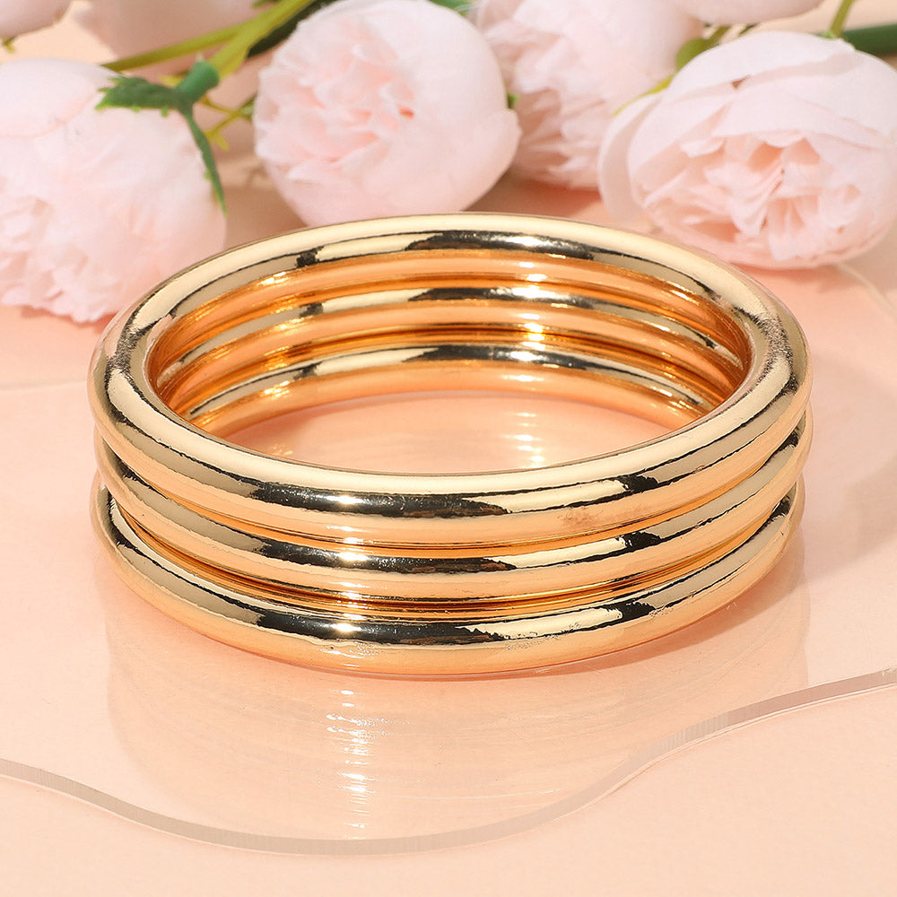 Madeline Love Gold 3PCS - Glossy Metal Bangle Multi Layered Bracelets