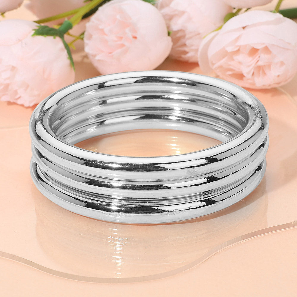 Madeline Love Rhodium 3PCS - Glossy Metal Bangle Multi Layered Bracelets
