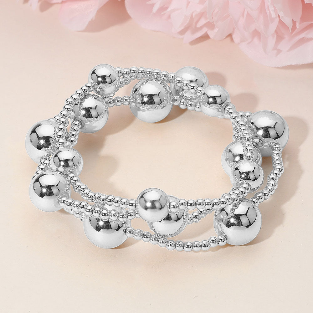 Madeline Love Rhodium Bold Metal Ball Beaded Stretch Multi Layered Bracelets