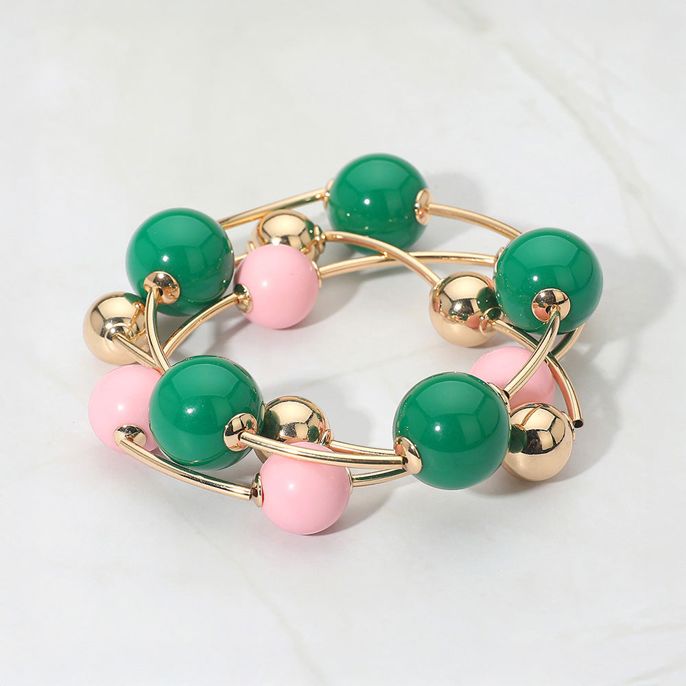 Madeline Love Pink&Green 3PCS - Bold Bubble Beaded Stretch Multi Layered Bracelets