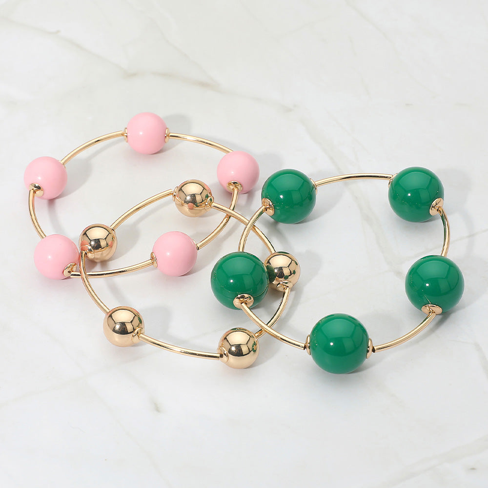 Madeline Love Pink&Green 3PCS - Bold Bubble Beaded Stretch Multi Layered Bracelets - extra
