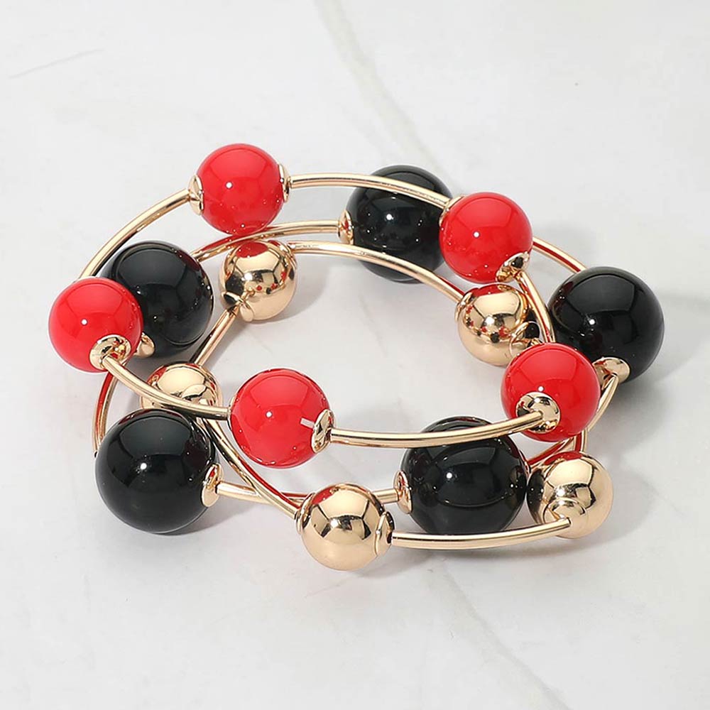Madeline Love Black, Red 3PCS - Bold Bubble Beaded Stretch Multi Layered Bracelets