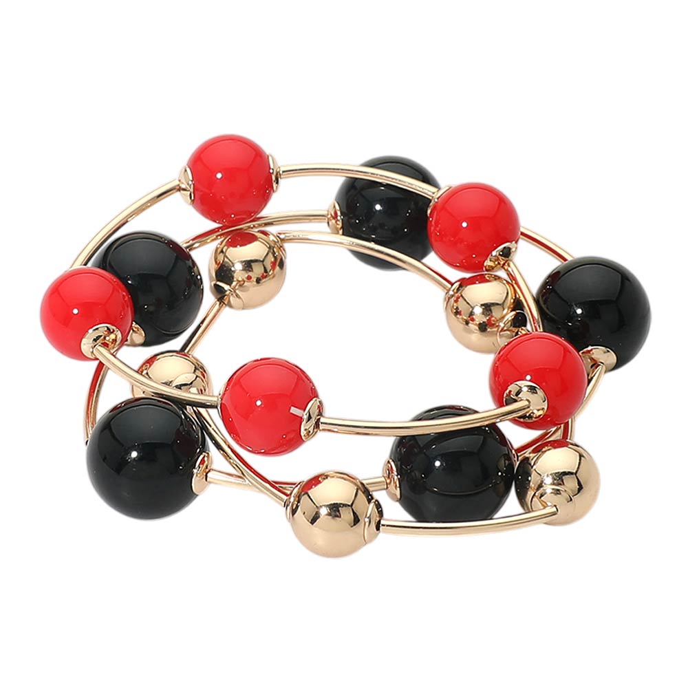 Madeline Love Black, Red 3PCS - Bold Bubble Beaded Stretch Multi Layered Bracelets - desc