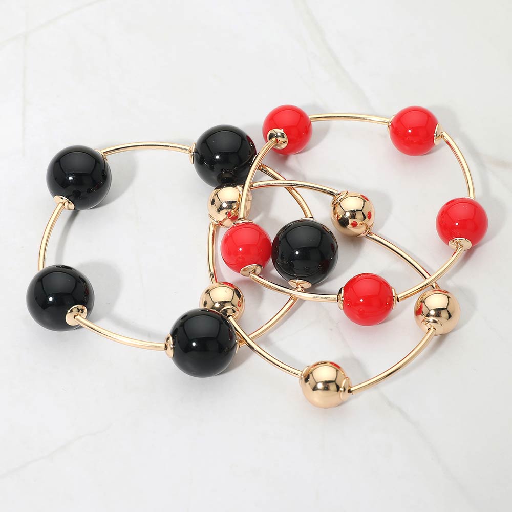 Madeline Love Black, Red 3PCS - Bold Bubble Beaded Stretch Multi Layered Bracelets - extra