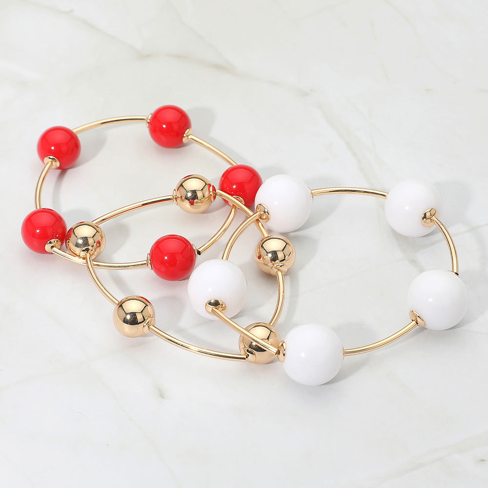 Madeline Love Red, White 3PCS - Bold Bubble Beaded Stretch Multi Layered Bracelets - extra