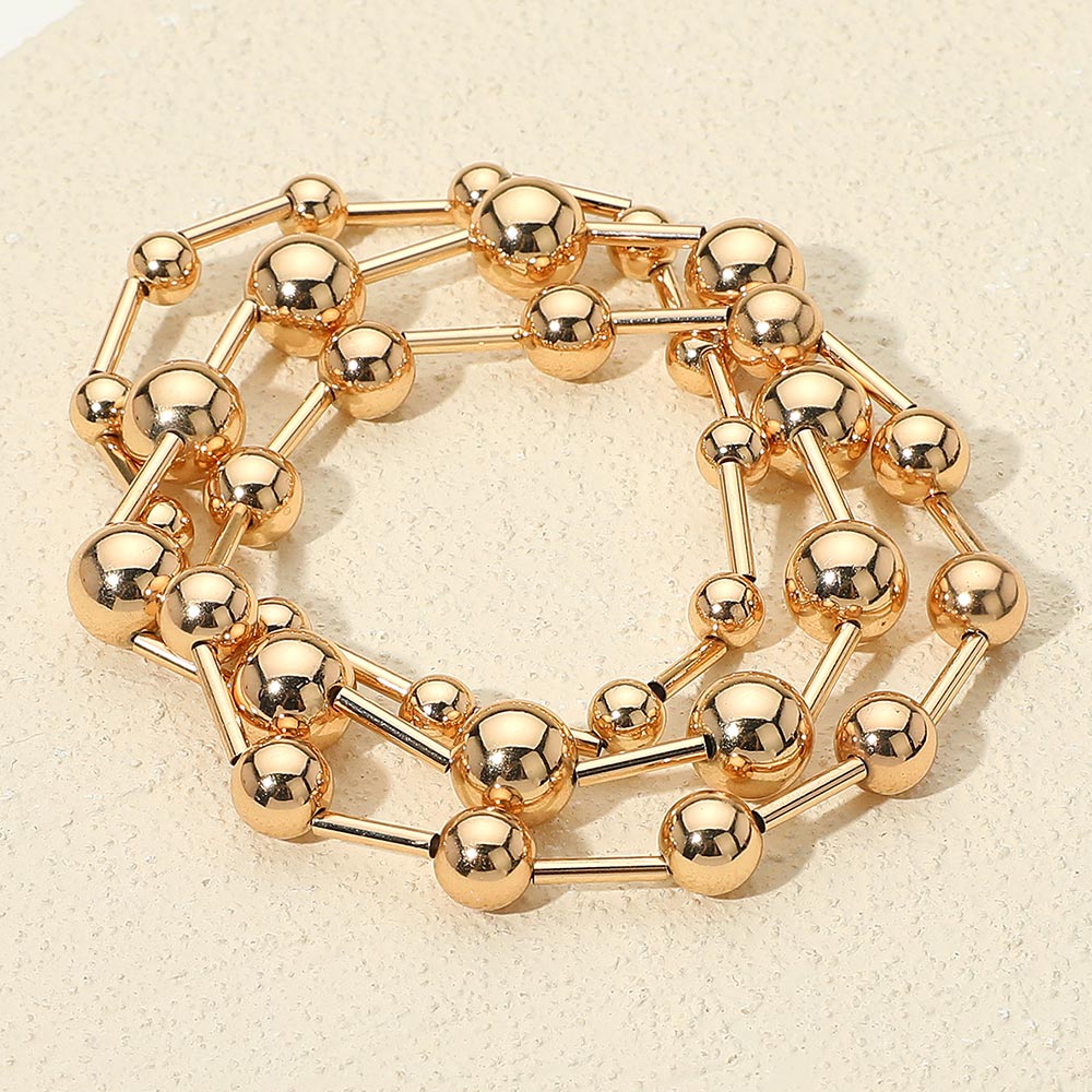 Madeline Love Gold 3PCS - Metal Ball Bar Beaded Stretch Multi Layered Bracelets