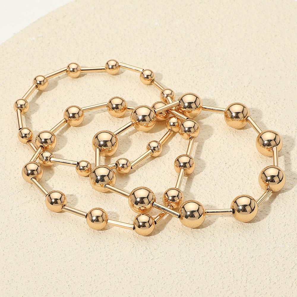 Madeline Love Gold 3PCS - Metal Ball Bar Beaded Stretch Multi Layered Bracelets - desc