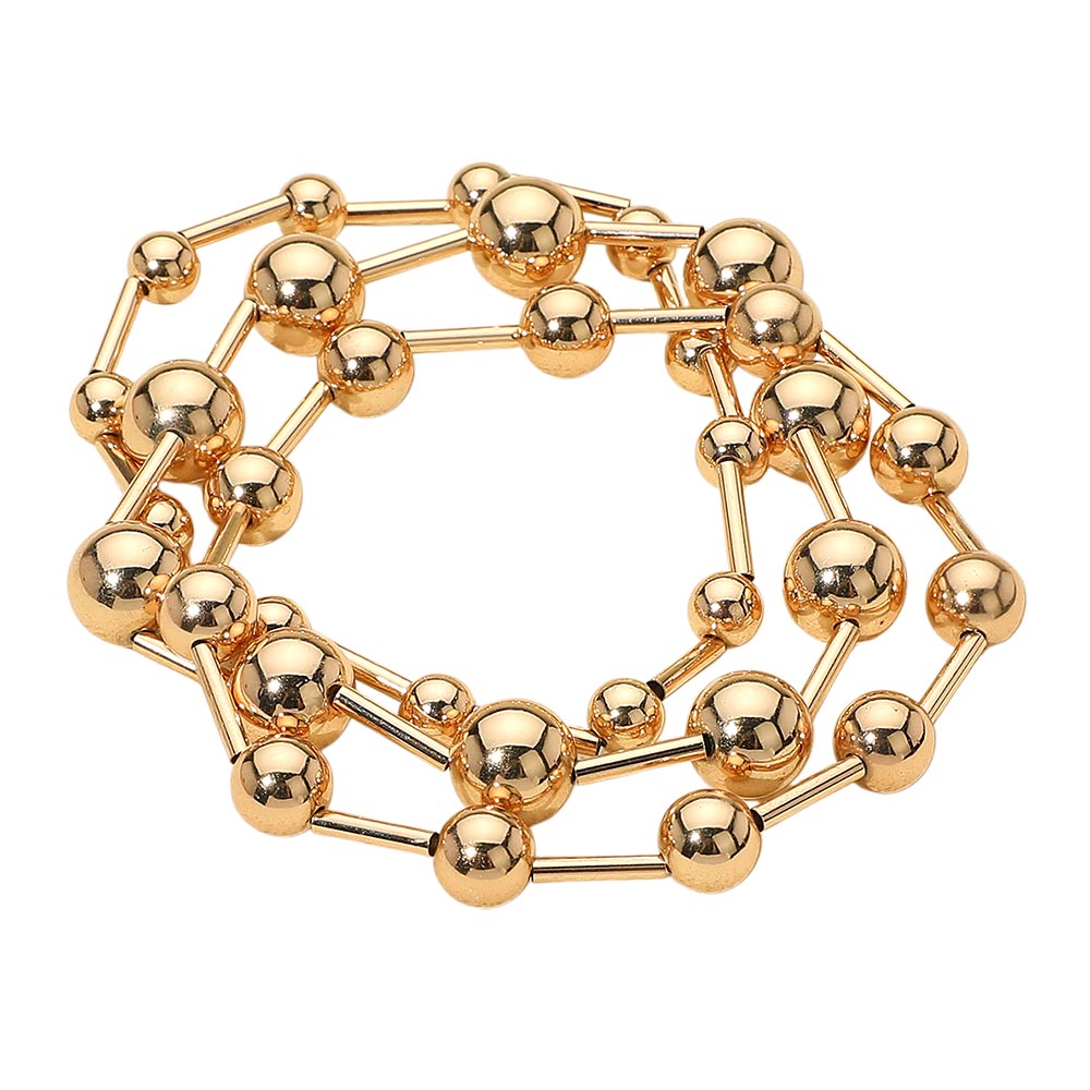 Madeline Love Gold 3PCS - Metal Ball Bar Beaded Stretch Multi Layered Bracelets - extra