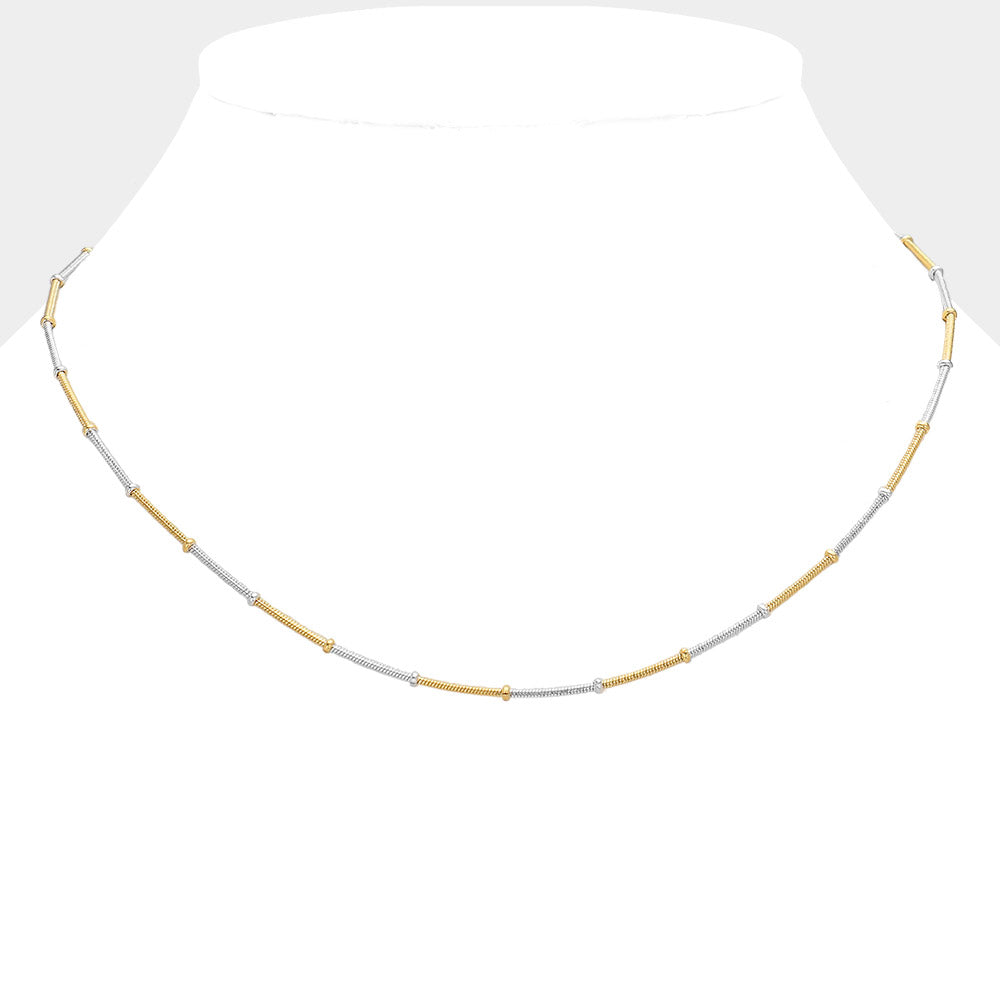 Madeline Love Gold, Silver, Two Tone 2PCS - Two Tone Snake with Bead Chain Necklace with Bracelet - Necklaces - desc