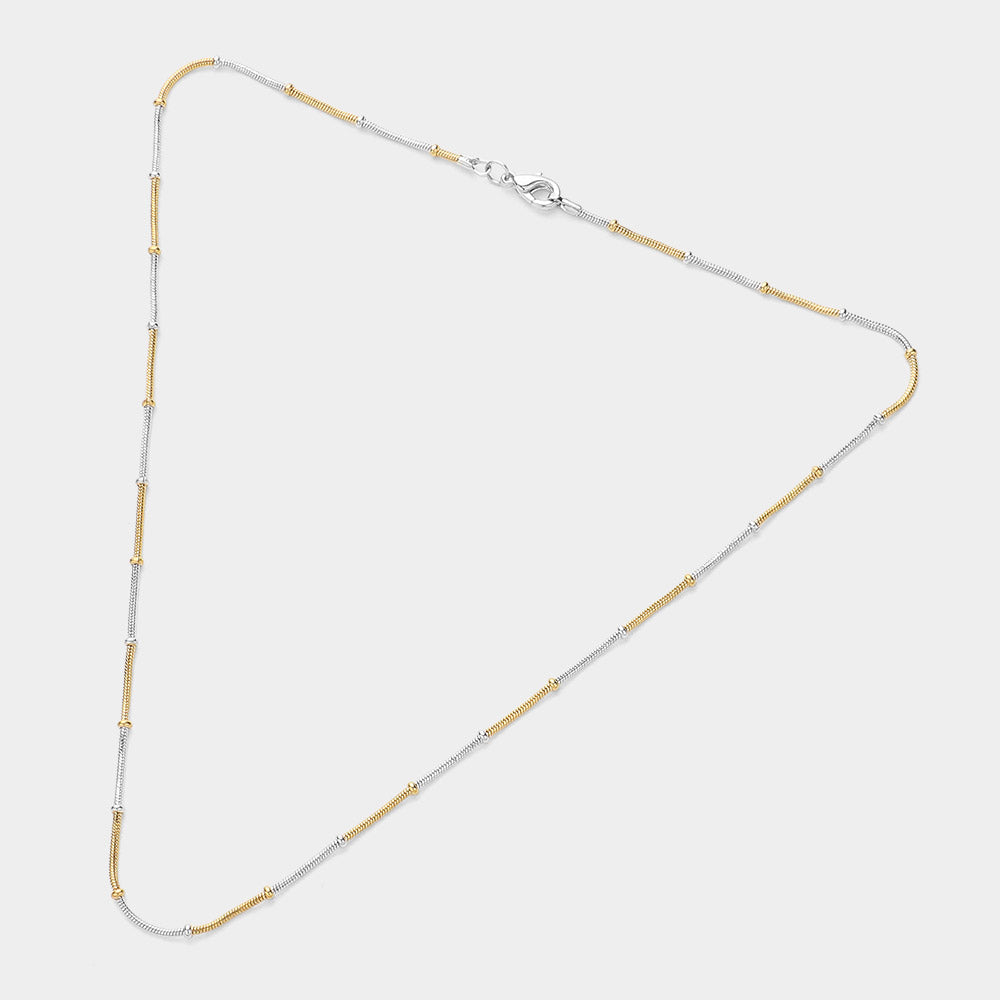 Madeline Love Gold, Silver, Two Tone 2PCS - Two Tone Snake with Bead Chain Necklace with Bracelet - Necklaces - extra