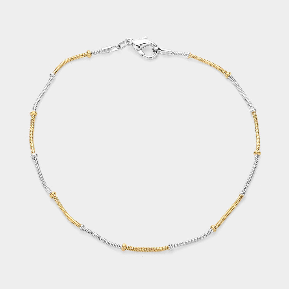 Madeline Love Gold, Silver, Two Tone 2PCS - Two Tone Snake with Bead Chain Necklace with Bracelet - Necklaces - extra