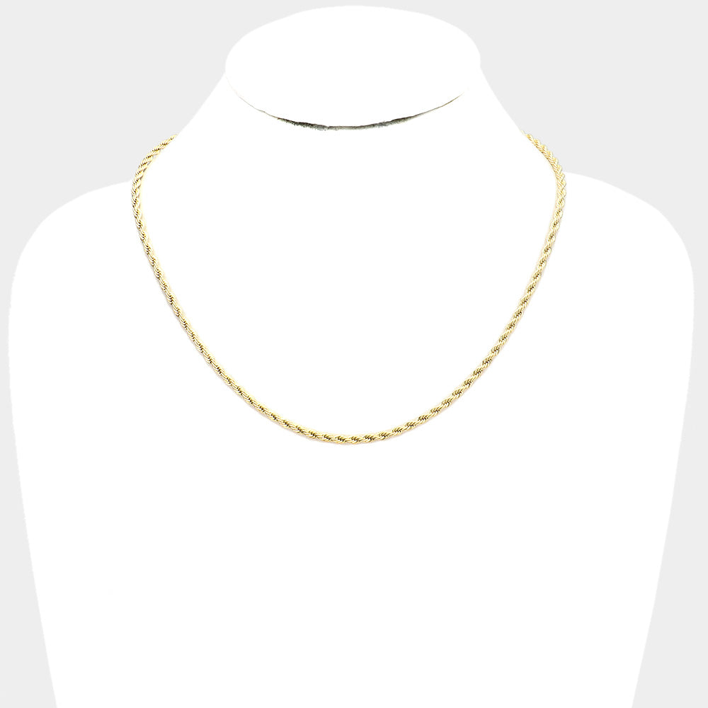 Madeline Love Gold 16 INCH, 3mm Stainless Steel Rope Chain Necklace - Necklaces - desc
