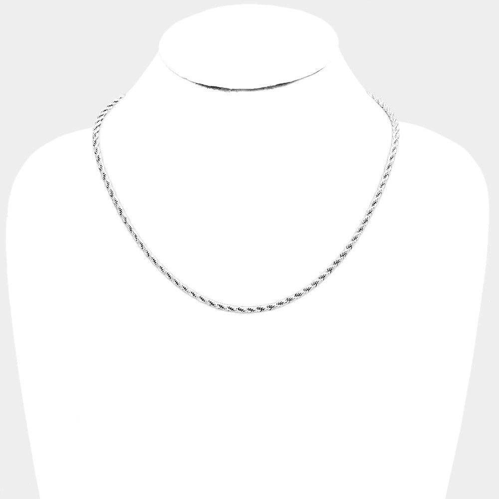 Madeline Love Rhodium 16 INCH, 3mm Stainless Steel Rope Chain Necklace - Necklaces - desc