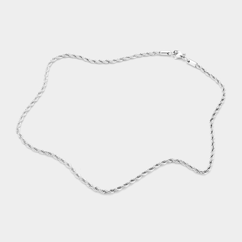 Madeline Love Rhodium 16 INCH, 3mm Stainless Steel Rope Chain Necklace - Necklaces - extra