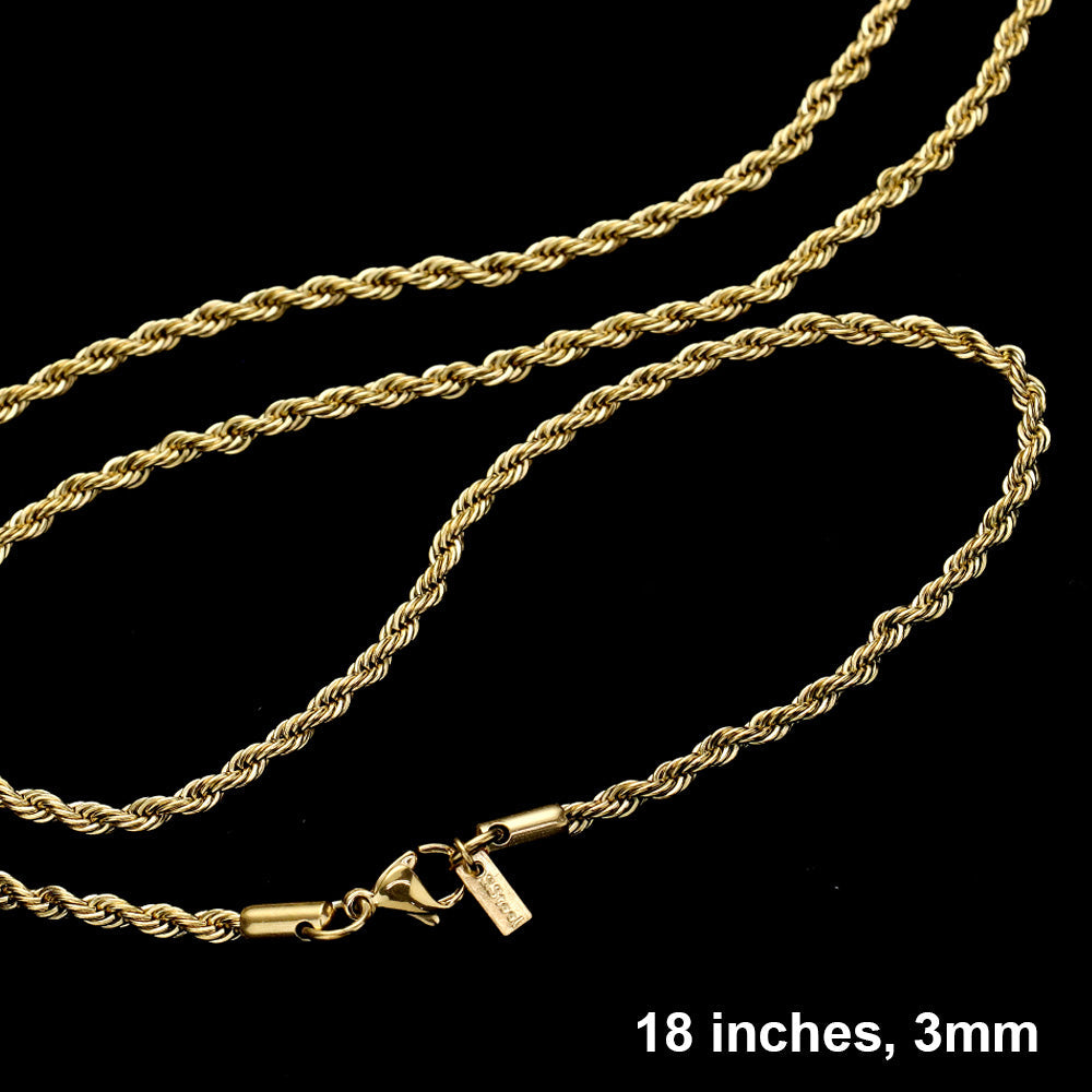 Madeline Love Gold 18 INCH, 3mm Stainless Steel Rope Chain Necklace - Necklaces