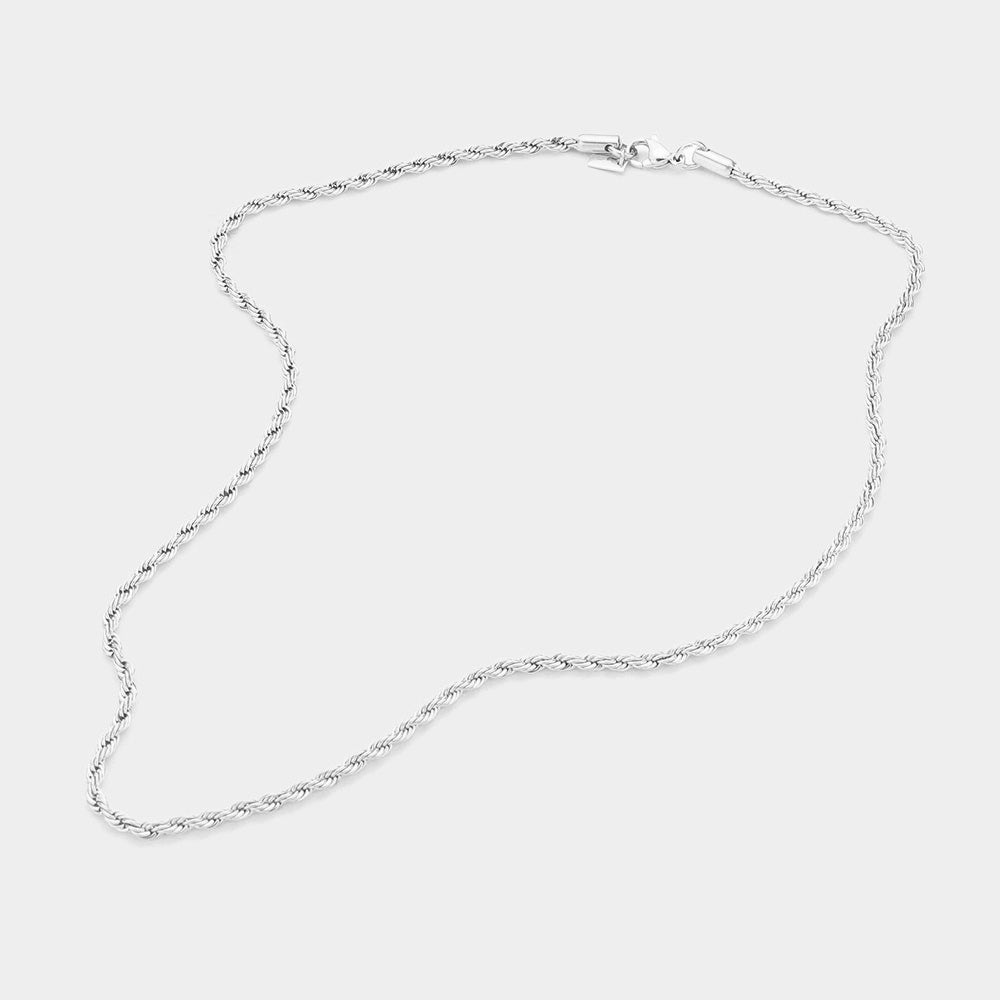 Madeline Love Rhodium 18 INCH, 3mm Stainless Steel Rope Chain Necklace - Necklaces - extra