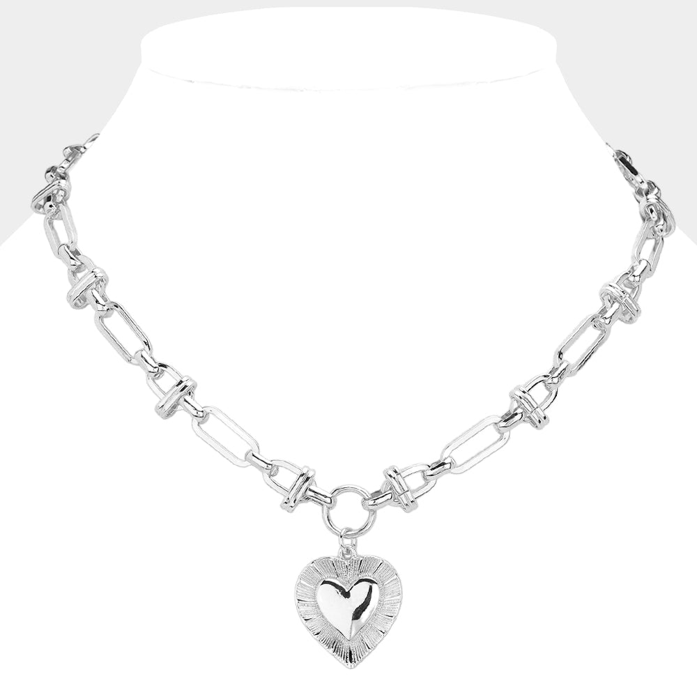 Hardware Metal Chain Heart Pendant Necklace