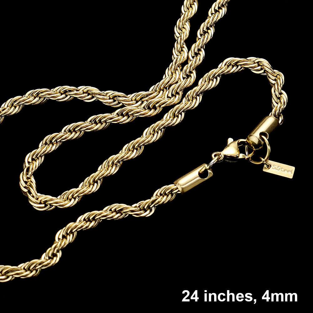Madeline Love Gold 24 INCH, 4mm Stainless Steel Rope Chain Necklace - Necklaces