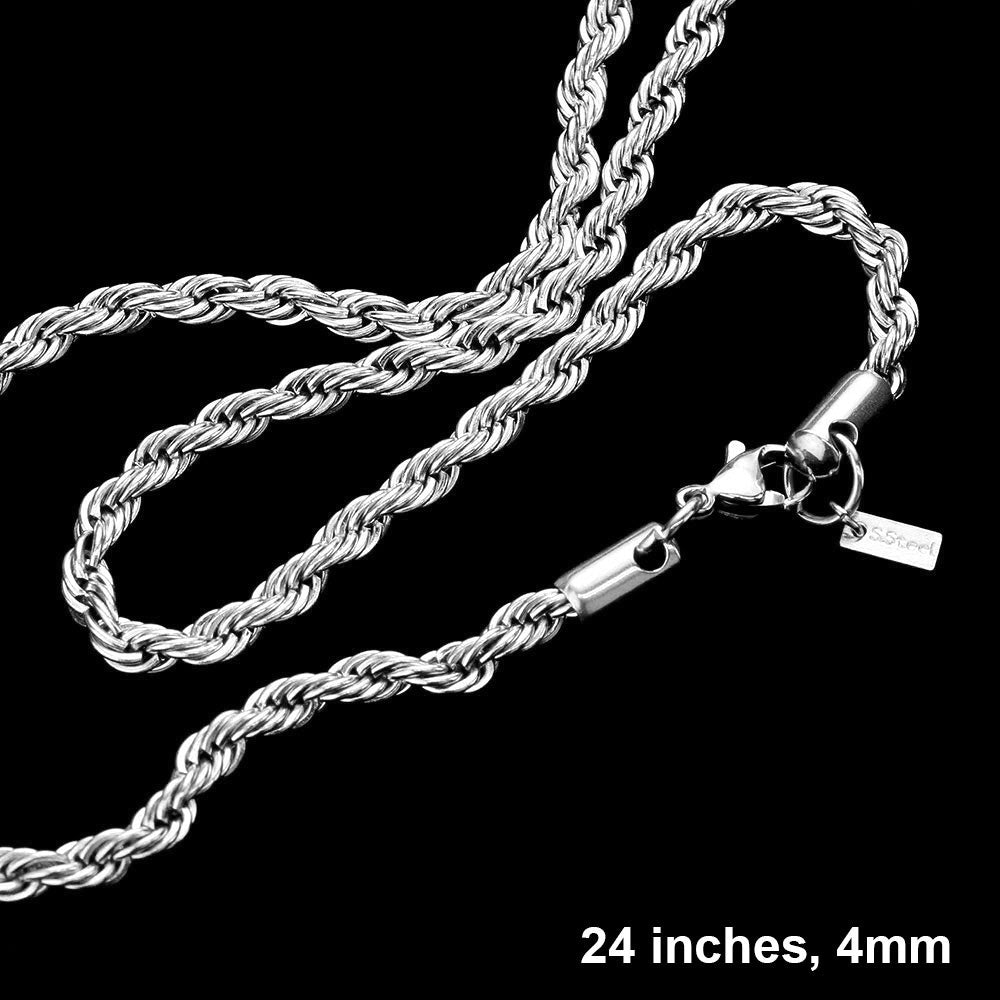 Madeline Love Rhodium 24 INCH, 4mm Stainless Steel Rope Chain Necklace - Necklaces