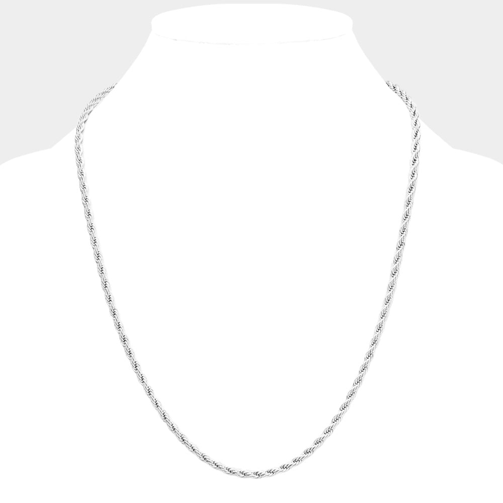 Madeline Love Rhodium 24 INCH, 4mm Stainless Steel Rope Chain Necklace - Necklaces - desc