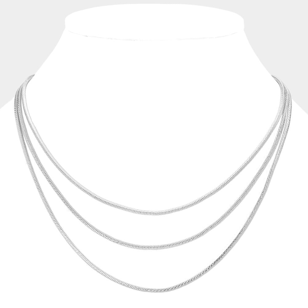 Madeline Love Rhodium Brass Metal Triple Layered Chain Necklace - Necklaces