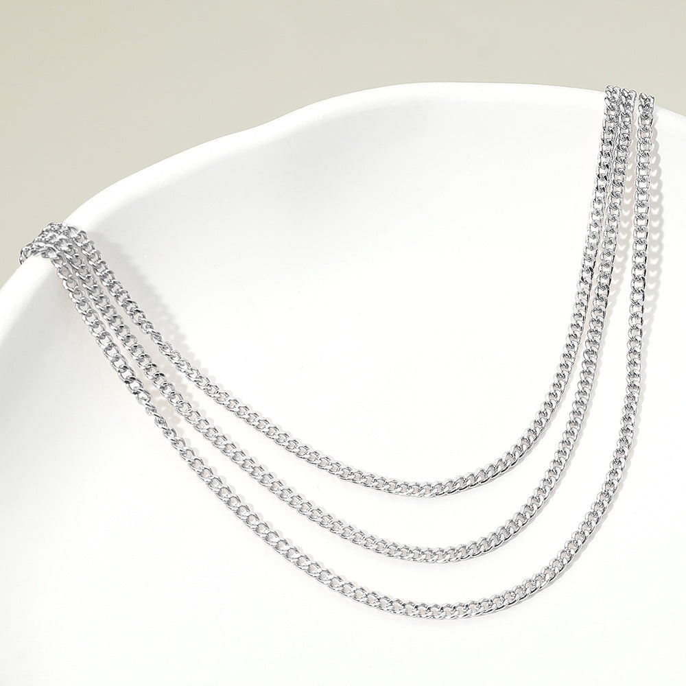 Madeline Love Rhodium Silver Dipped Triple Layer Classic Curb Chain Necklace - Necklaces