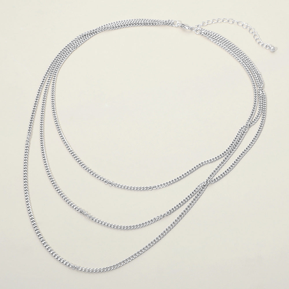Madeline Love Rhodium Silver Dipped Triple Layer Classic Curb Chain Necklace - Necklaces - desc