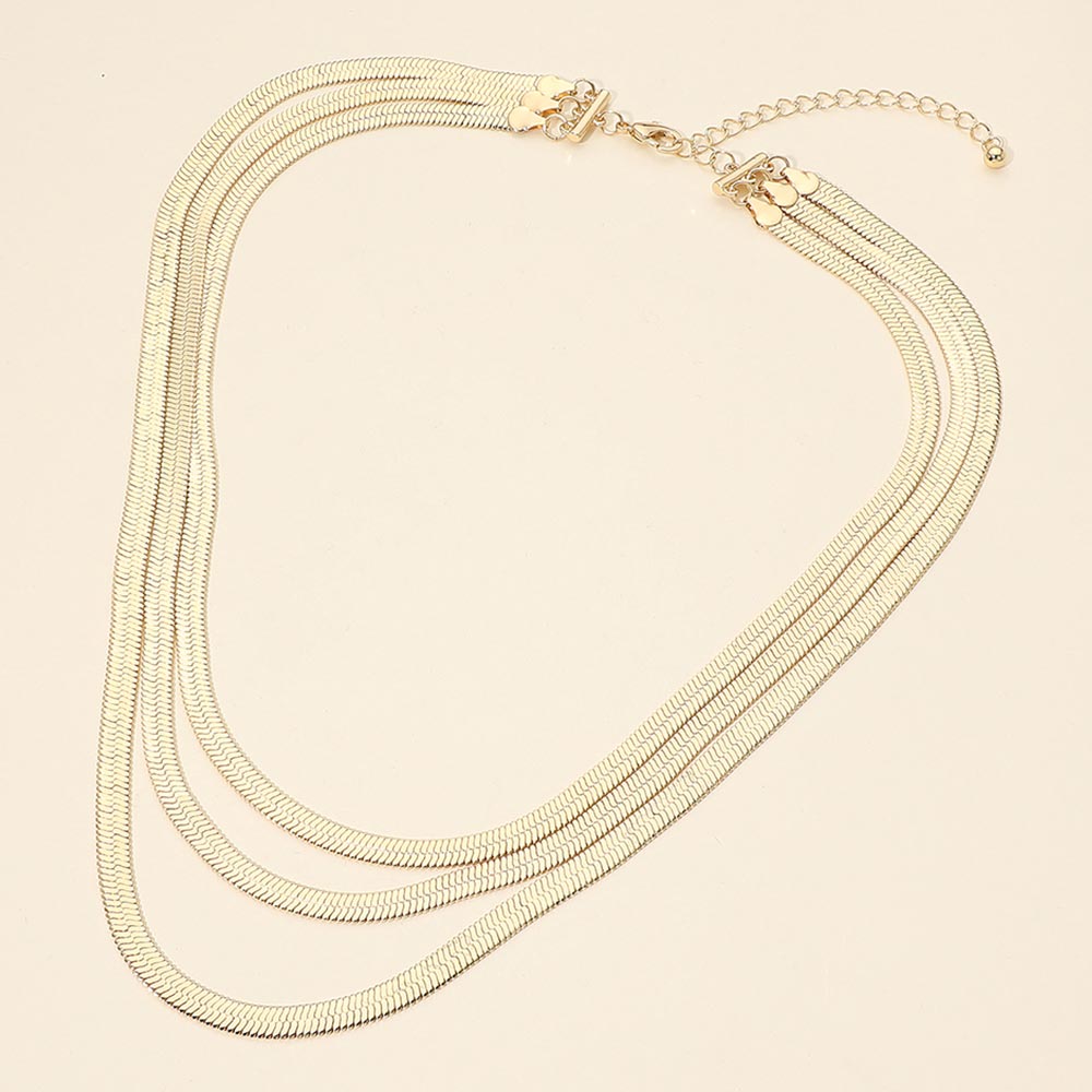 Madeline Love Gold Gold Dipped Triple Strand Herringbone Chain Necklace