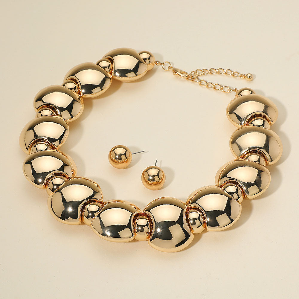 Madeline Love Gold Chunky Flattened Puffy Beaded Statement Necklace