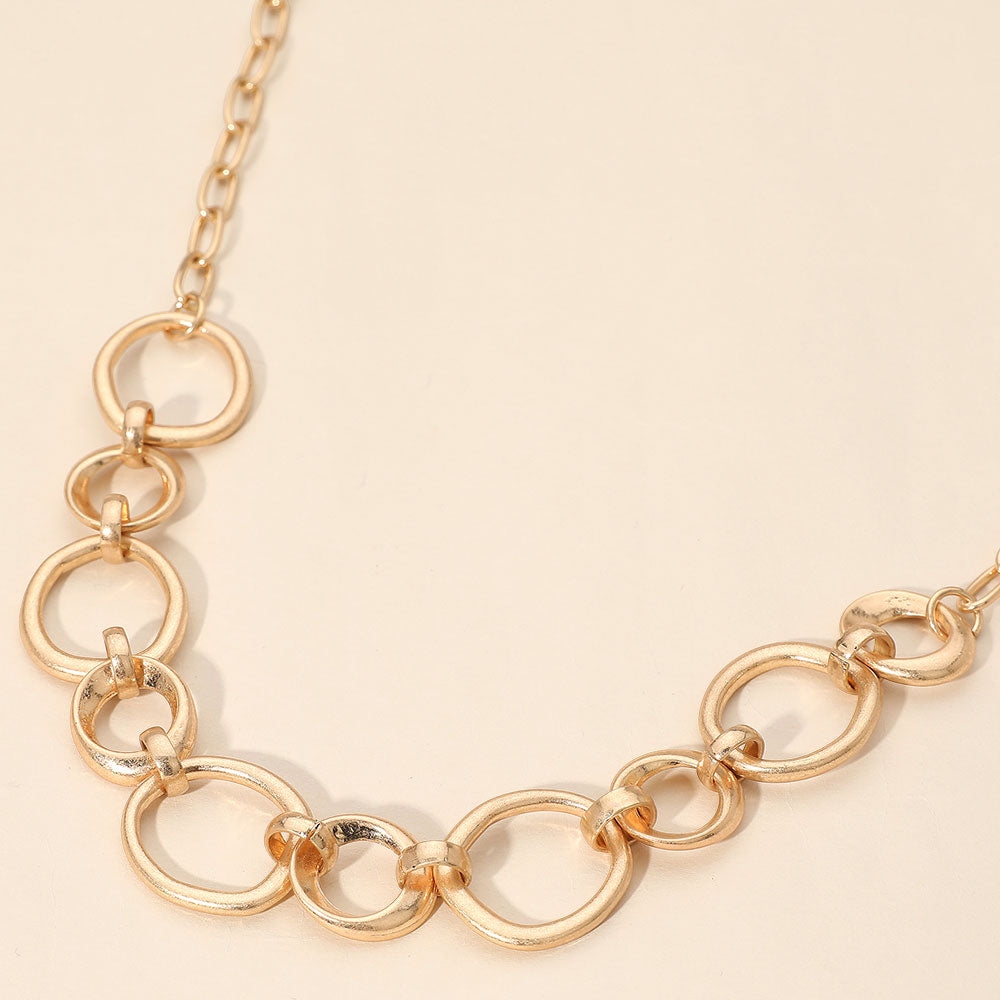 Madeline Love Worn Gold Brushed Metal Ring Link Necklace