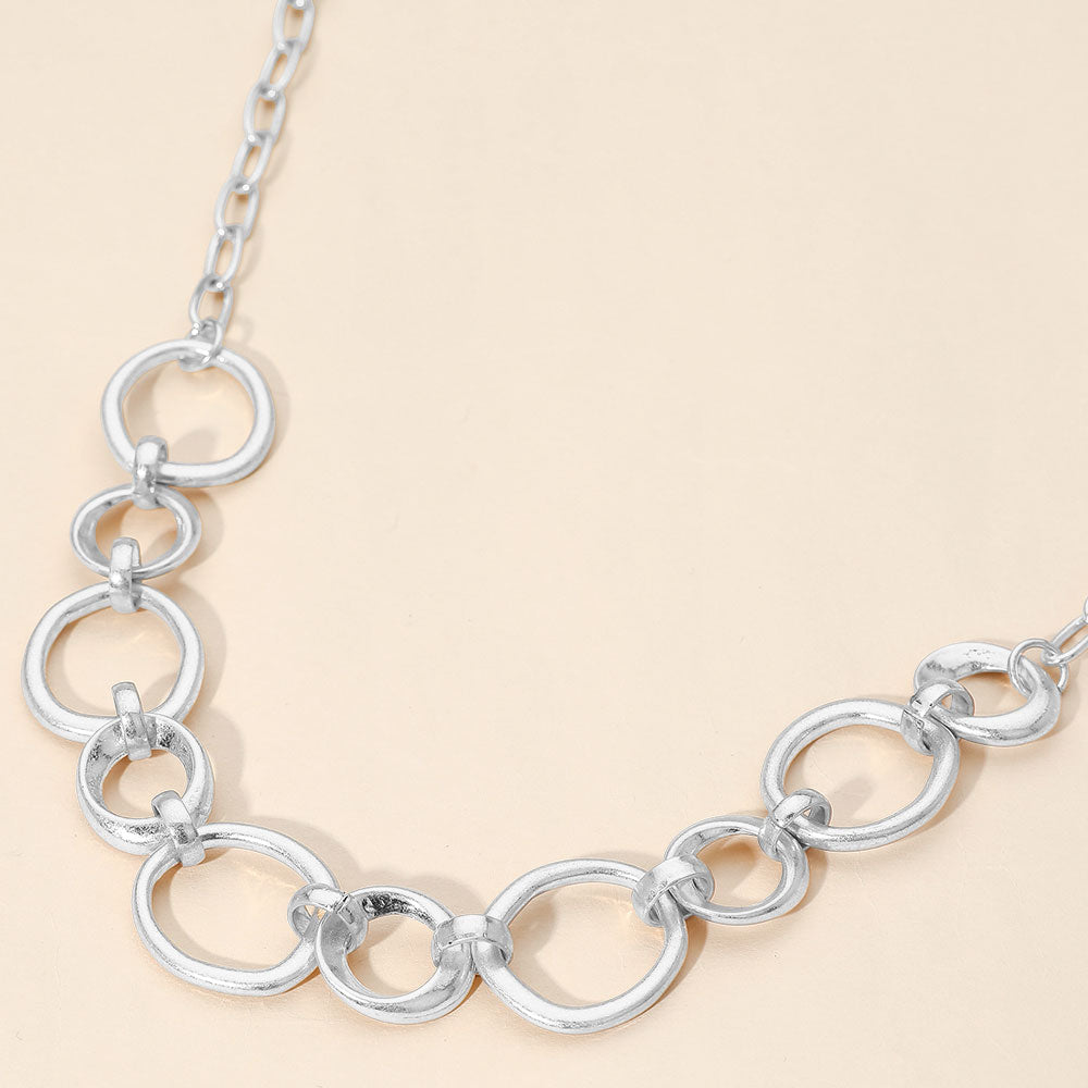 Madeline Love Worn Silver Brushed Metal Ring Link Necklace