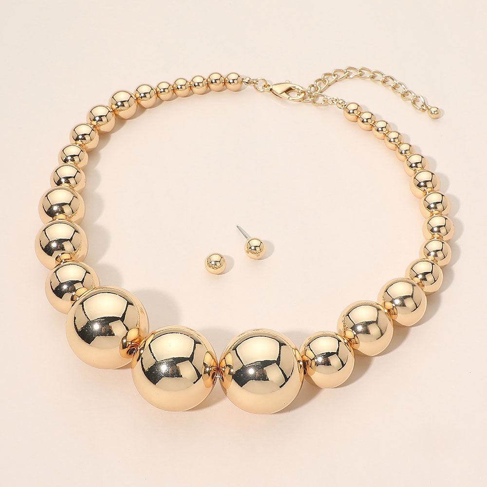 Madeline Love Gold Oversized Metal Ball Beaded Statement Necklace