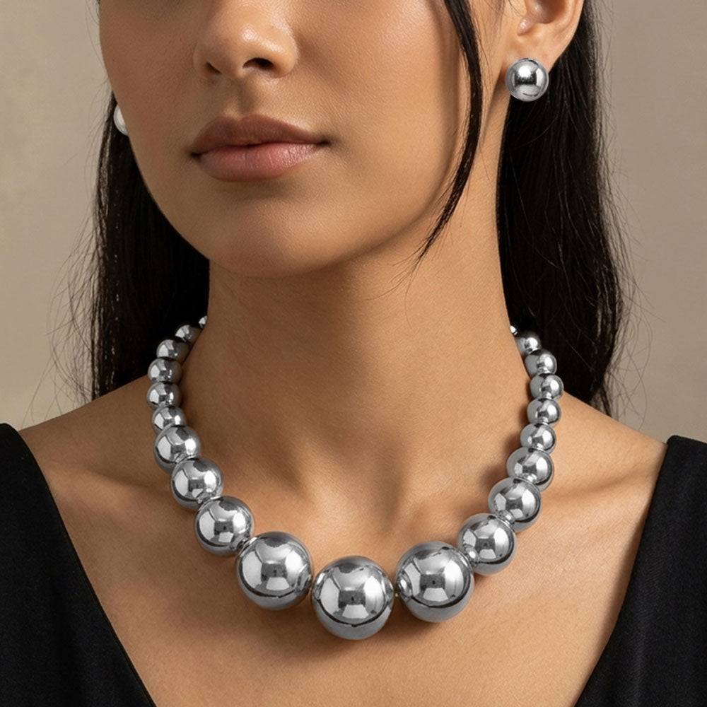 Madeline Love Rhodium Oversized Metal Ball Beaded Statement Necklace