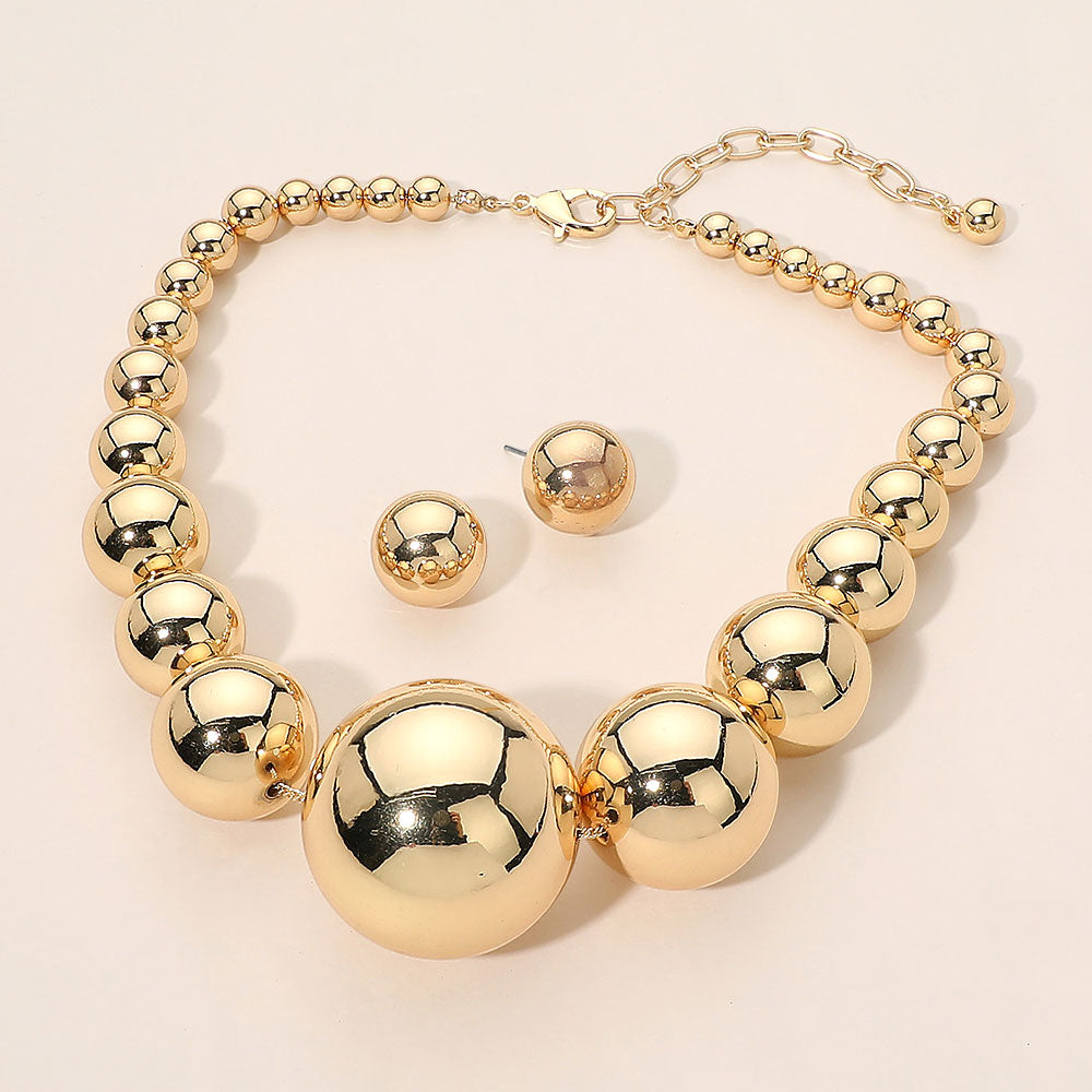 Madeline Love Gold Oversized Graduated Metal Ball Beaded Statement Necklace