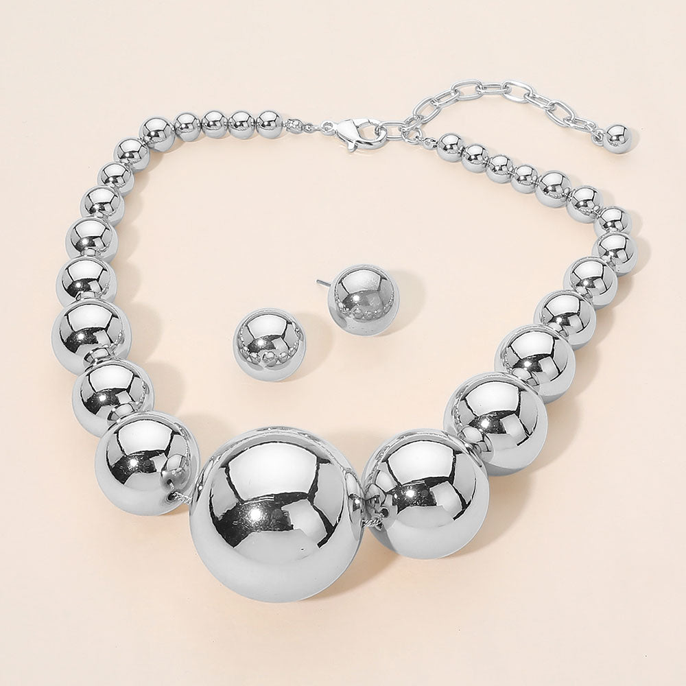 Madeline Love Rhodium Oversized Graduated Metal Ball Beaded Statement Necklace