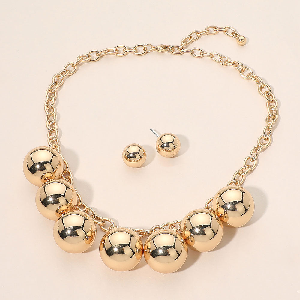 Madeline Love Gold Chunky Metal Ball Charm Embellished Chain Necklace