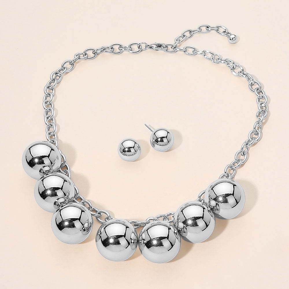 Madeline Love Rhodium Chunky Metal Ball Charm Embellished Chain Necklace