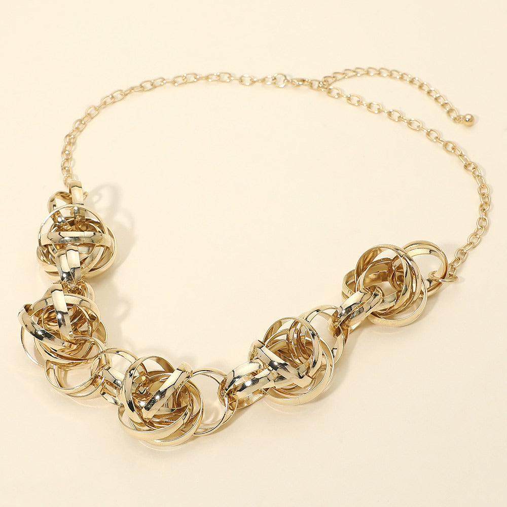 Madeline Love Gold Abstract Textured Metal Interlocking Ball Link Necklace - Necklaces