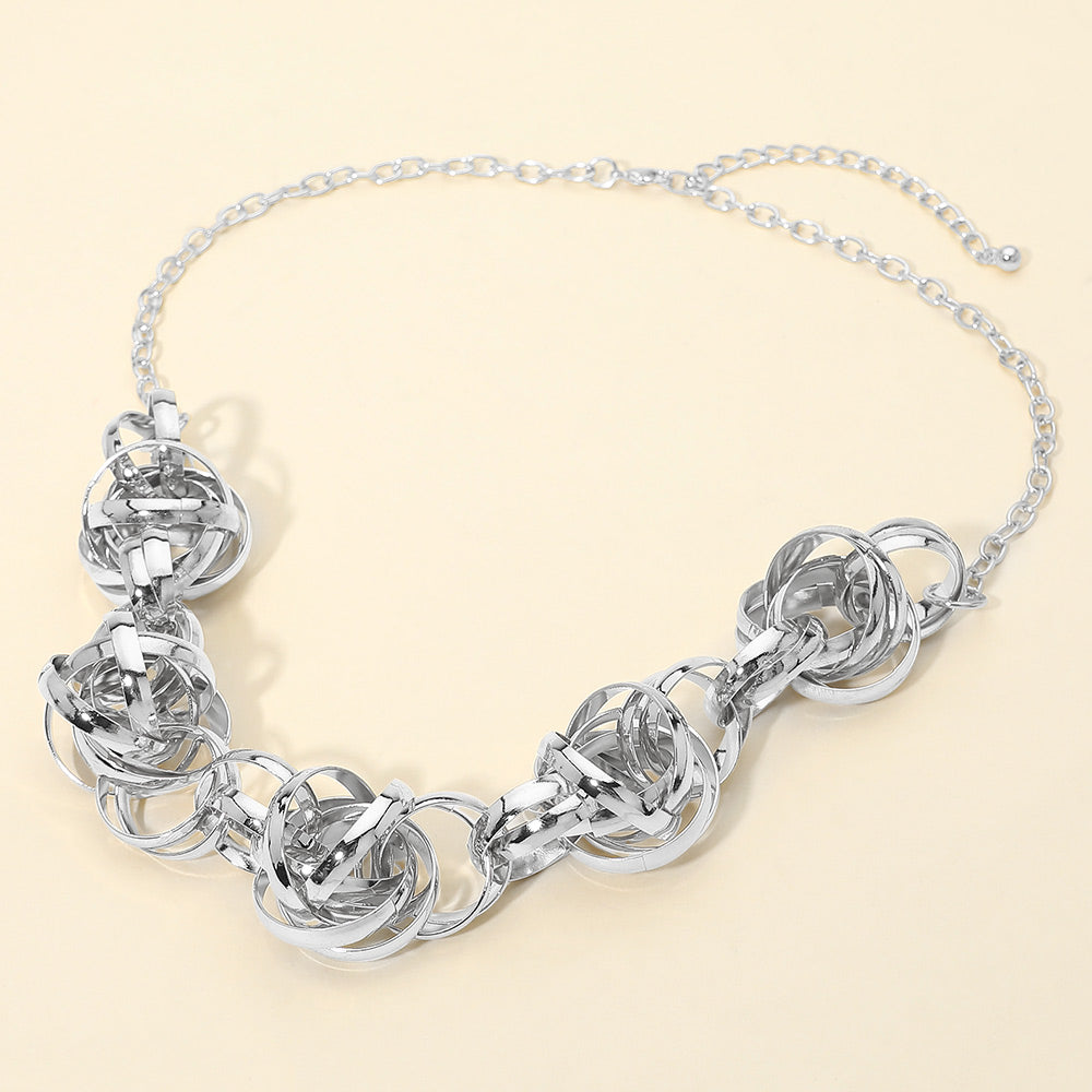 Madeline Love Rhodium Abstract Textured Metal Interlocking Ball Link Necklace - Necklaces