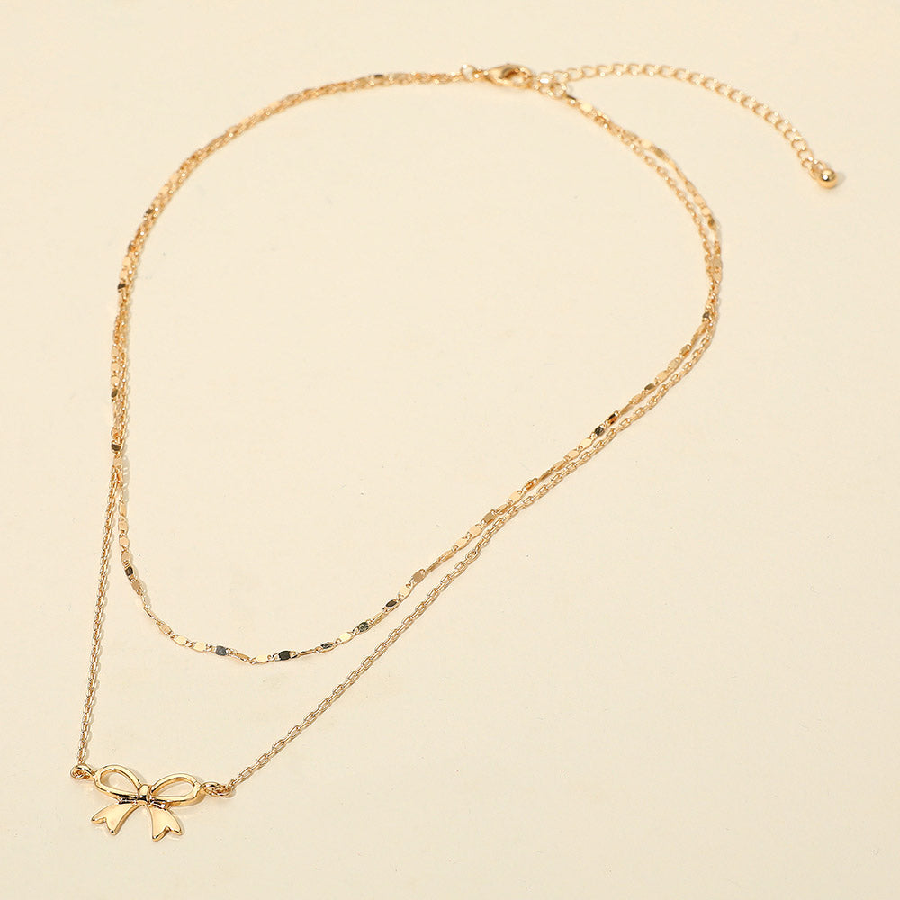 Madeline Love Gold Metal Bow Pendant Accent Layered Chain Necklace - Necklaces - desc